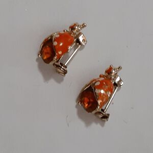 Pair peach tone small ladybug brooches pins 1"